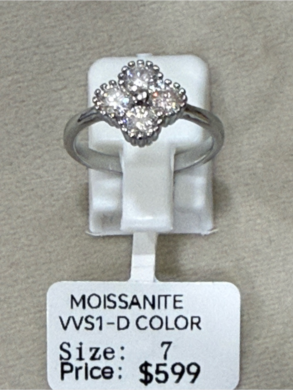Moissanite Floral Cluster Ring in Silver Tone - Size 7